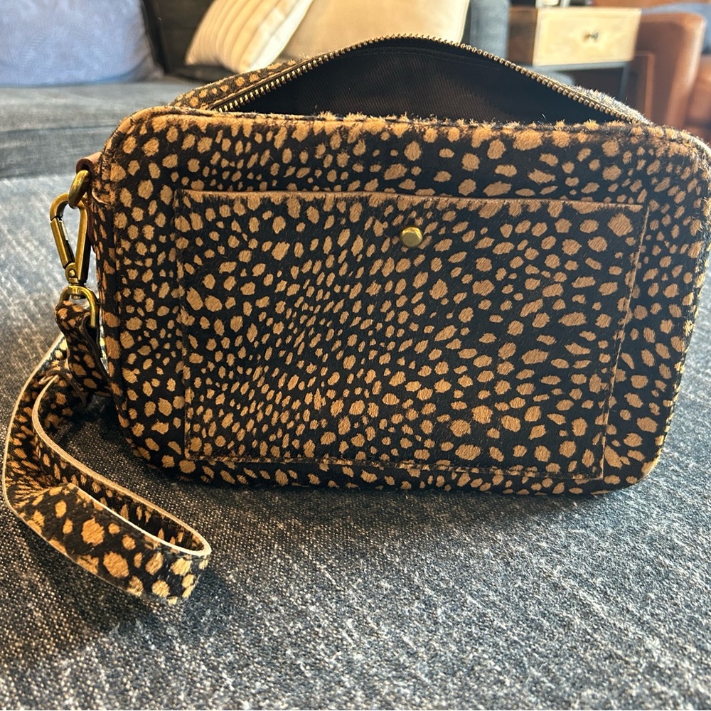 Madewell mohair leopard print large camera transport bag